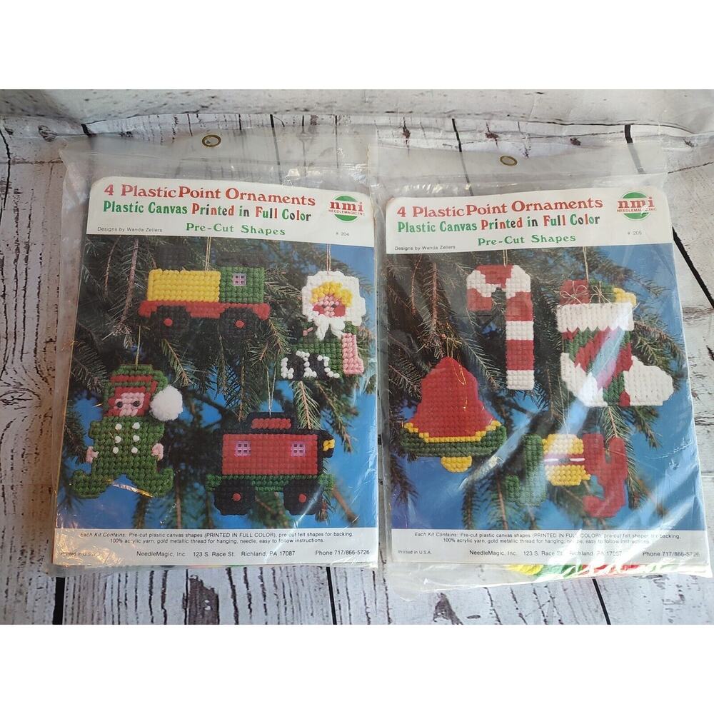 2 Sets Of 4 Plastic Point Christmas Ornaments Plastic Canvas Pre-Cut
